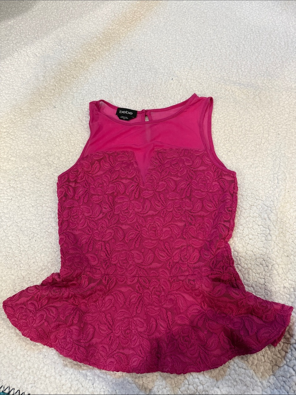 bebe Hot Pink Lace Peplum Party Dress